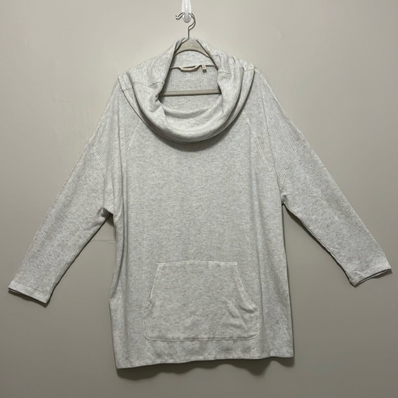 Soft Surroundings Soft Ribbed Women Grey Cowl Neck Kangaroo Pocket Cozy 1X - Picture 1 of 10